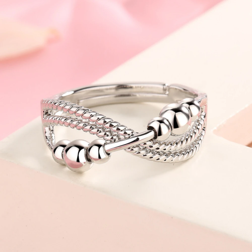 Cadeau Anti Stress Femme Bague Anti-Stress Réglable En Argent 925 - 6 Modèles Pour Femme - Cadeau Anxiété Et Relaxation Anello Antistress