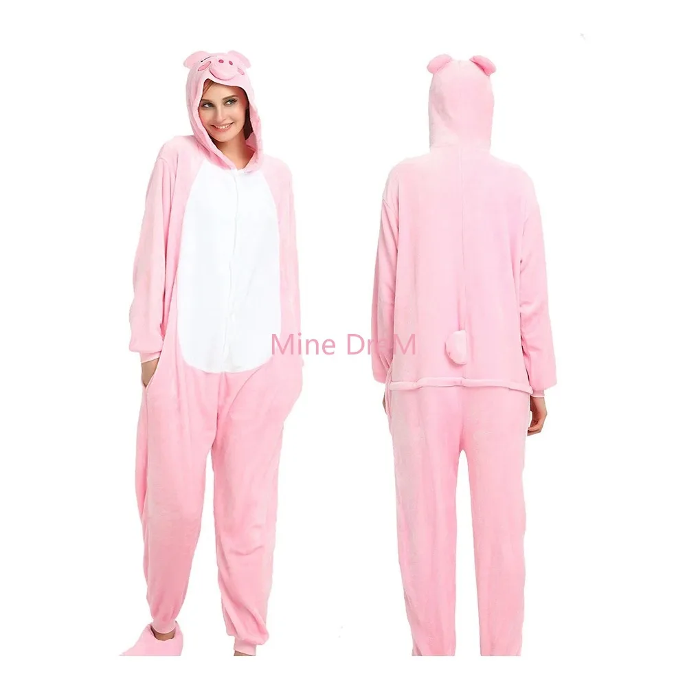 Pink Pig Kigurumi Animal Onesies Pajama Girls Cosplay Costume Unicorn Jumpsuit Christmas Gif