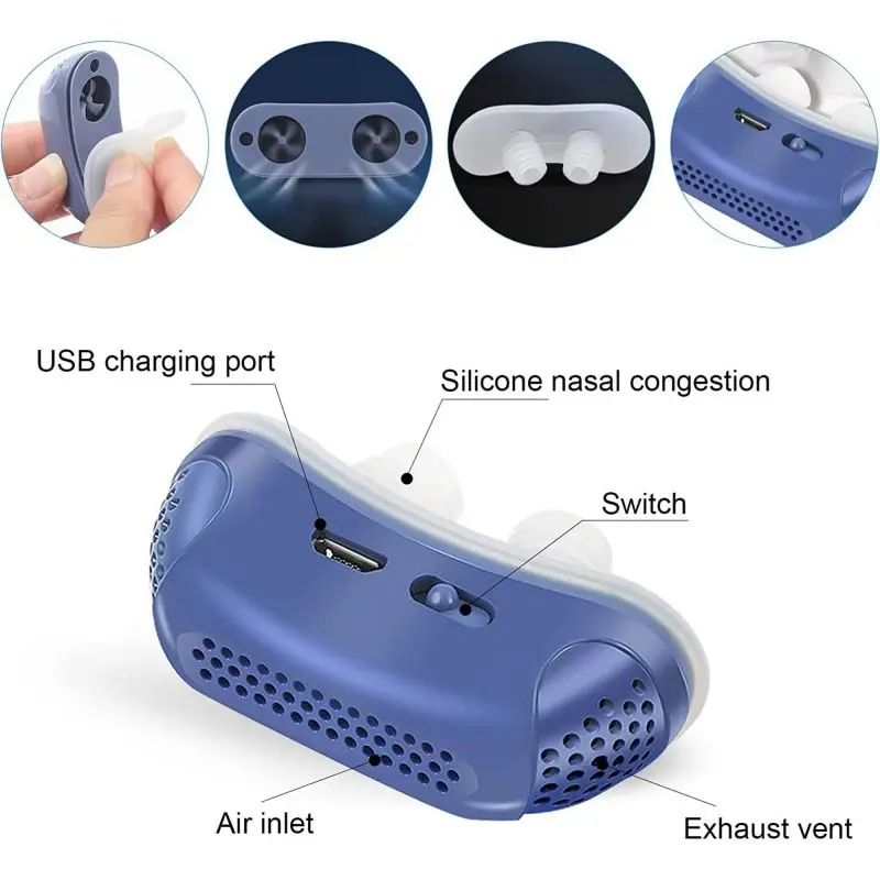 Anti Snoring Devices Upgraded Adjustable Wind Speed Electric Snoring Solution Snore Reducing Anti Snore Stopper Blue 5