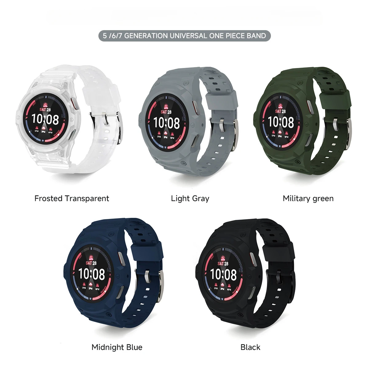 Silicone Strap+PC Case For Samsung Galaxy Watch 7/6/5/4 40MM 44MM Bracelet Protective Cover Galaxy Watch Modification kit