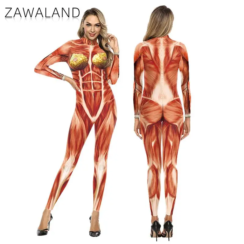 Zawaland Spandex Body Uomo E Donna Costume Cosplay Manica Lunga Halloween Carnival Party Full Body Suit Muscle Catsuit