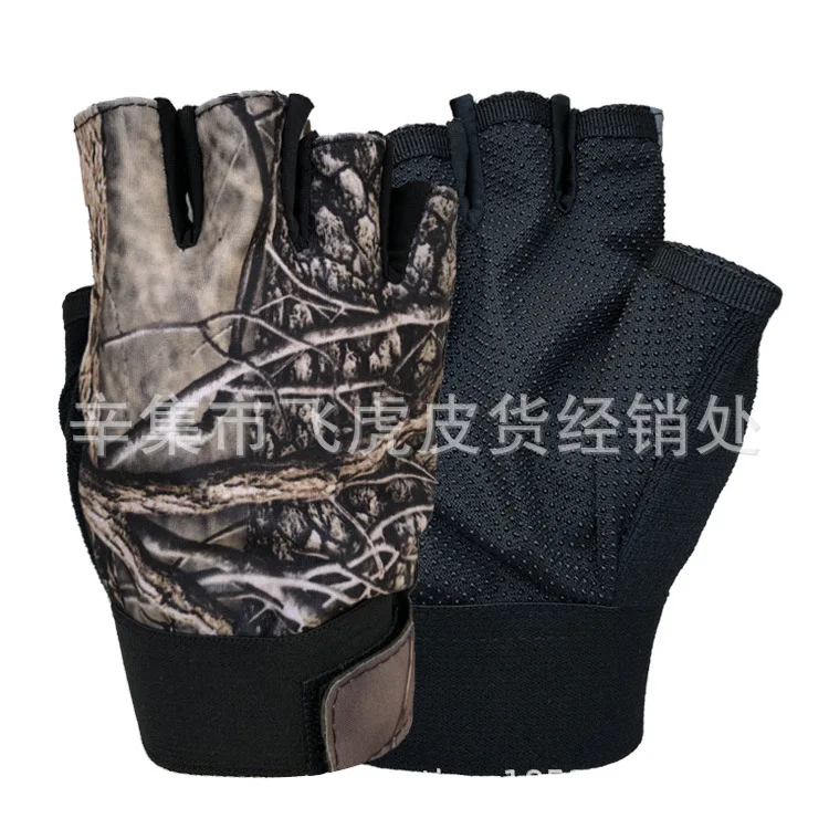 Xinji Dried Leaf Camo Breathable Sweat-absorbing Gloves Thin Outdoor Riding Tactics Anti slip Men's Half Finger Gloves