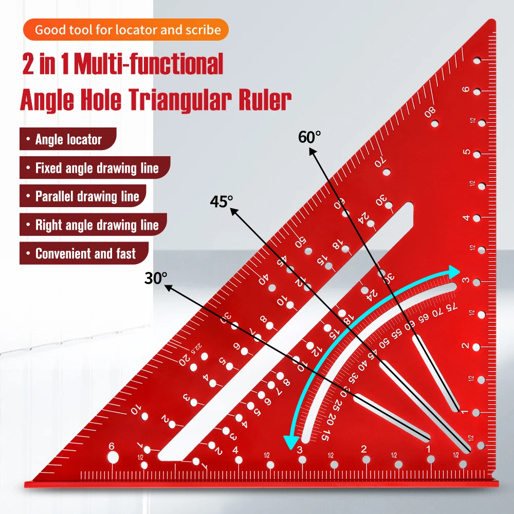 1pc Aluminium Alloy Metric Triangle Ruler for Woodworking Angle Measurement