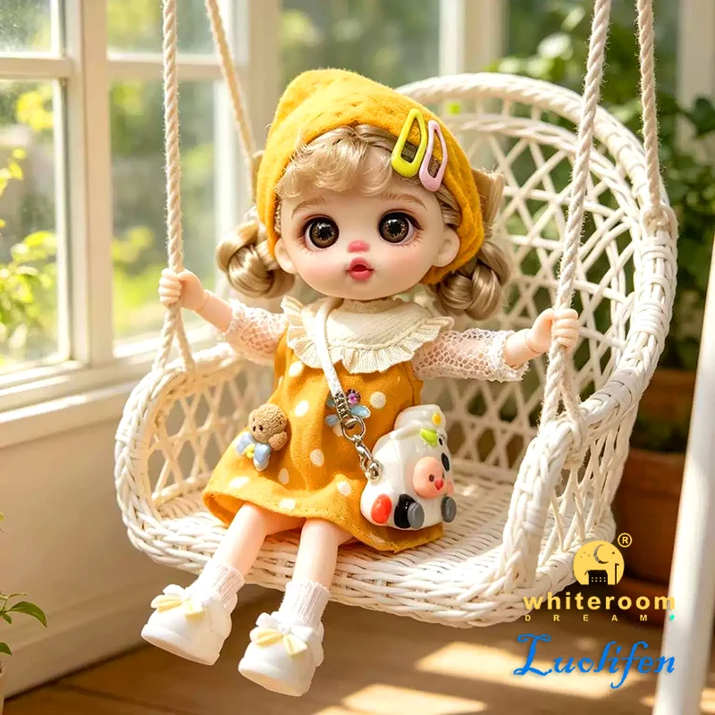 Boneca Luolifen para Presente de Menina, Mini OB11 BJD, Brinquedo Moderno com Conjunto Jeans, Acessórios de Brinquedo Kawaii com Olhos Azuis e Verdes Estilo Dopamina Doce