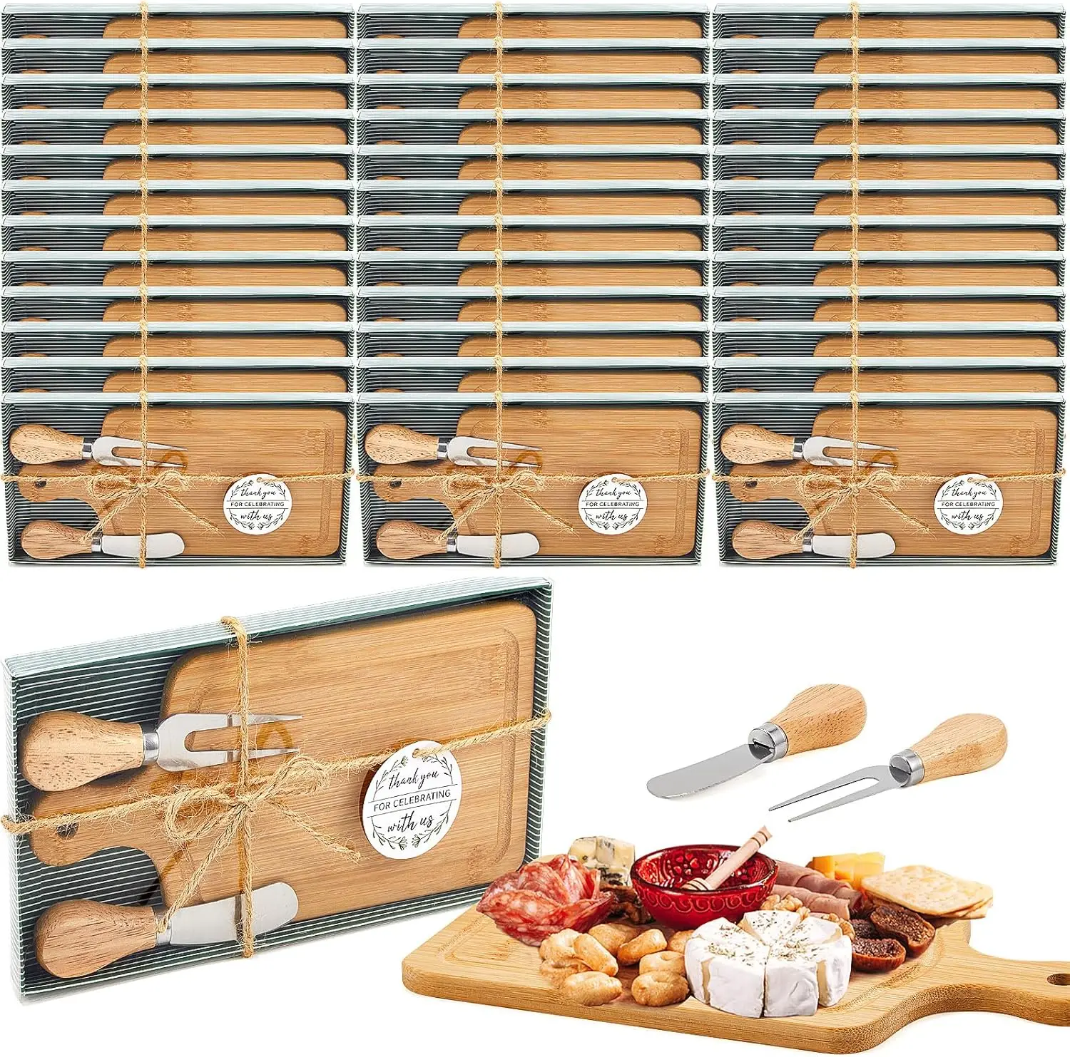 36 Set Bridal Shower Party Favors Wooden Square Cheese Board Gift Set Cheese Board Knives Thank You Tags