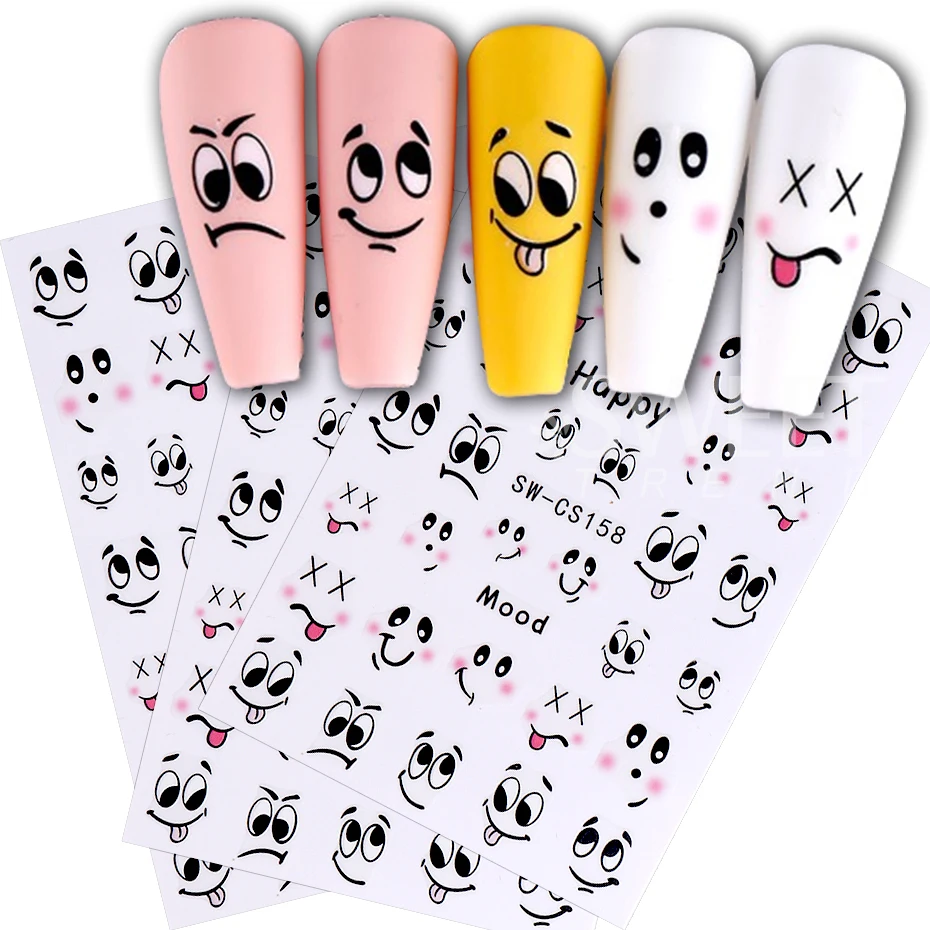 3pcs/set 3D Cartoon Graffiti Style Nail Stickers Kawaii Cute Funny Head Mood Bees Design Decals For Nail Art Manicure Decoration