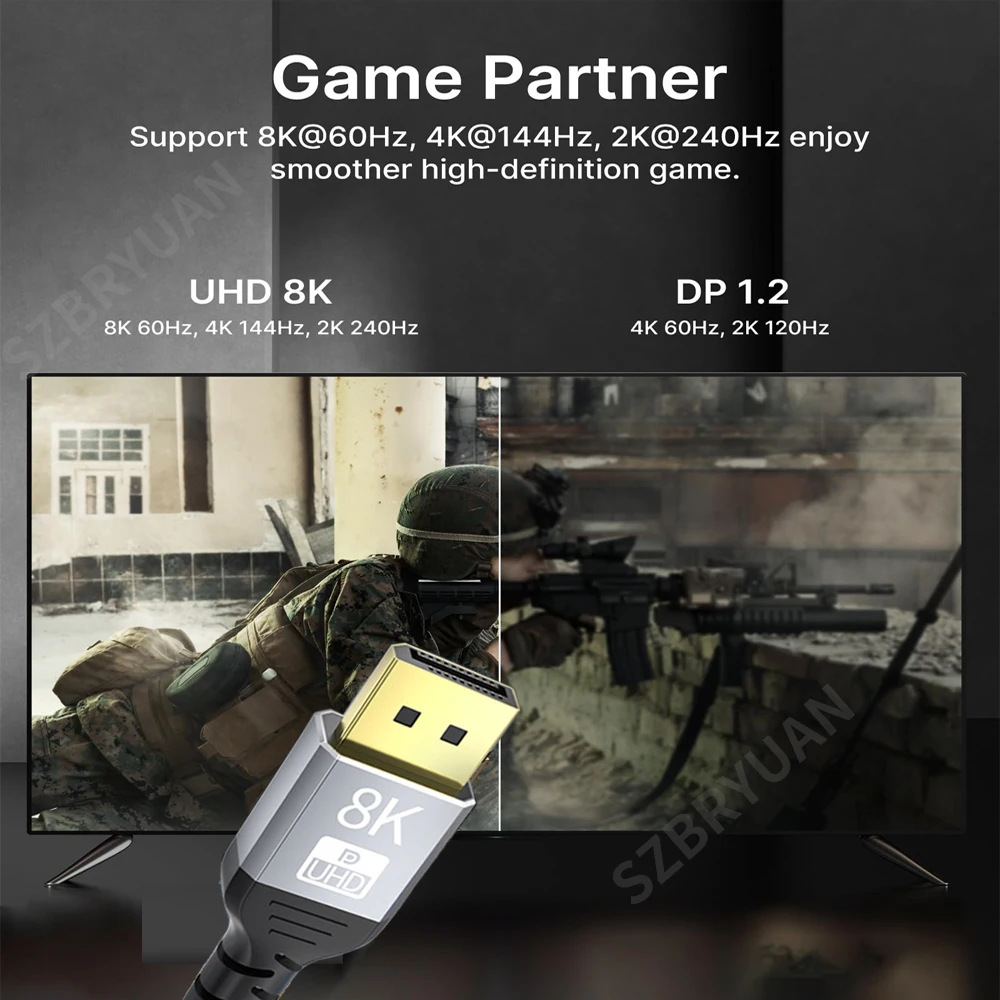 Ultra-High-Definition DisplayPort Cable - 8K Video & Audio for Gaming and Entertainment