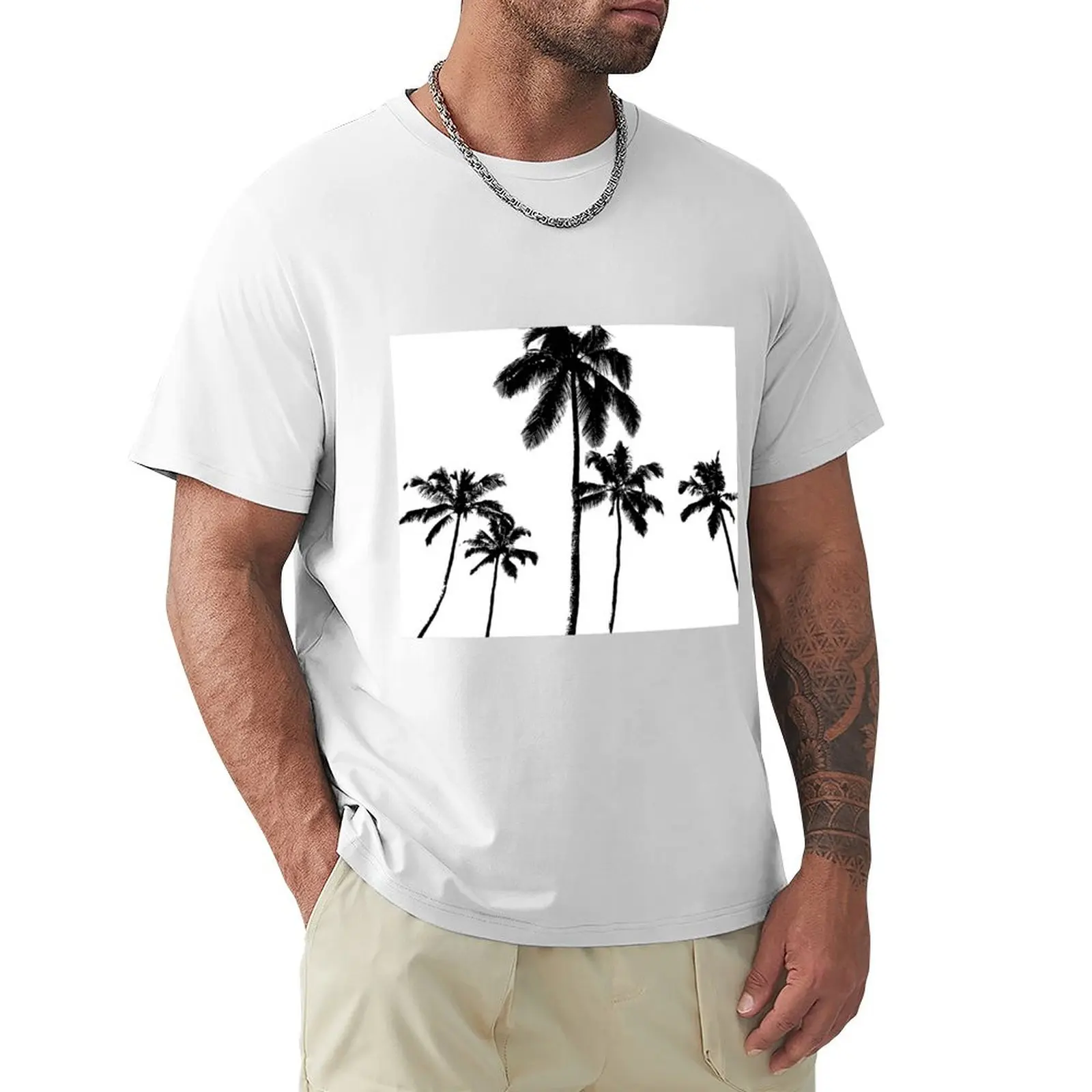 

Tropical palms in monochrome T-Shirt funnys cute clothes summer top oversizeds mens graphic t-shirts hip hop