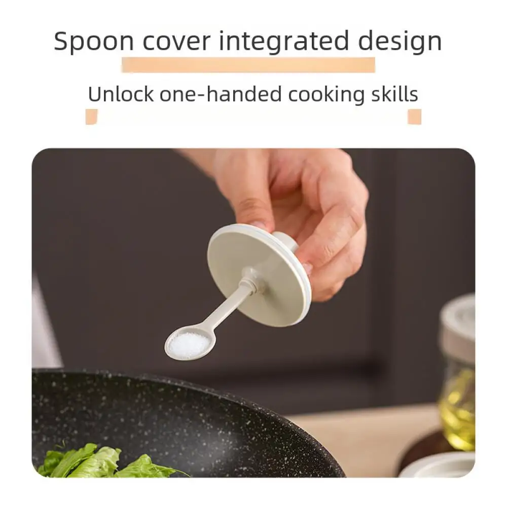 Integrated Seasoning Jar Glass Kitchen Spoon Lid Salt Seasoning Box Condiment Storage Container Multi-Function Cooking Supplies