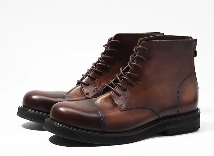

England Style short Martin Boots for men casual Men shoes Lace up Genuine Leather Retro Ankle Men's Boots