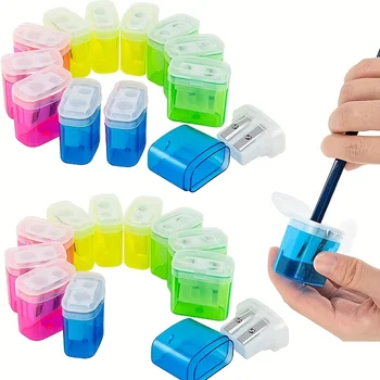 Temperamatite da 12 pezzi, barilotto grande con coperchio trasparente, doppio cilindro con coperchio Temperamatite in plastica
