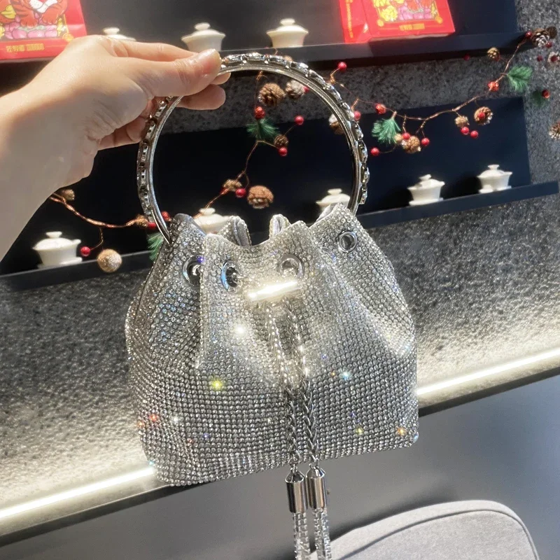 

JBTP Purses and Handbags Bags for Women Luxury Designer Bucket Clutch Purse Evening Banquet Bag Crystal Rhinestone Shoulder Bag