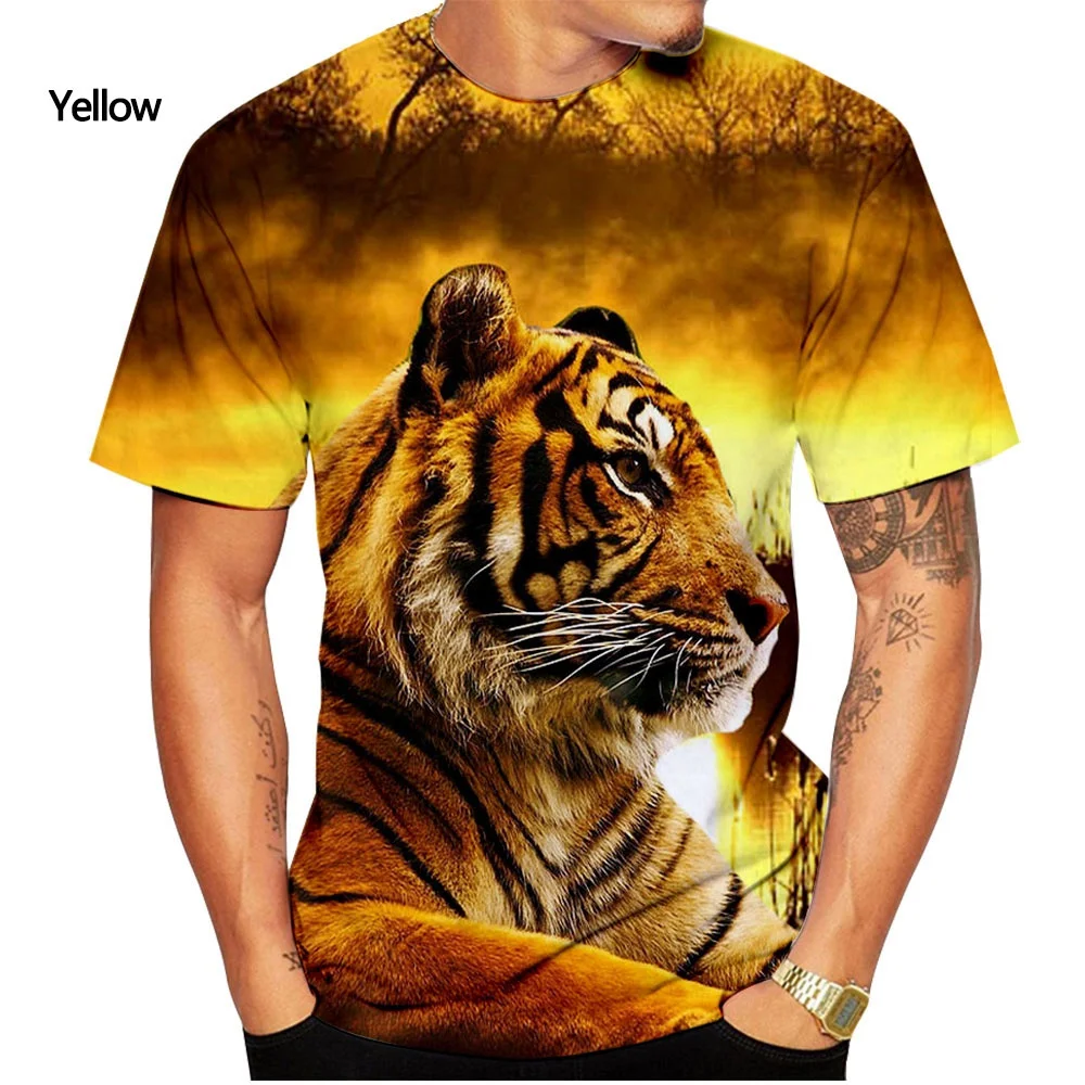 Camisetas en torno al cuello divertidas con estampado de tigre 3D