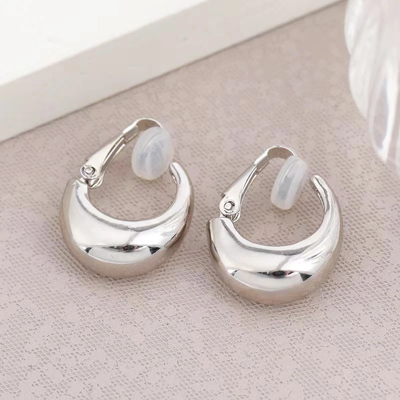 Gold Color Round Clip Earrings for Women Non Pierced Hoops