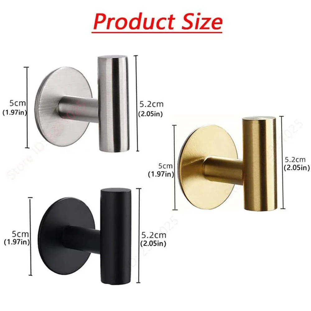 2PCS Adhesive Wall Hook Stainless Steel Robe Sticker Hooks Towel Coat Key Pants Hangers Bathroom Kitchen Storage Accessories