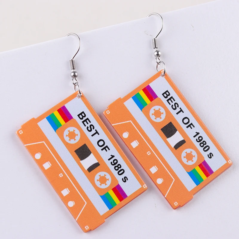 80s Cassette Dangle Earrings Music Themed Charm Daily Party Accessories