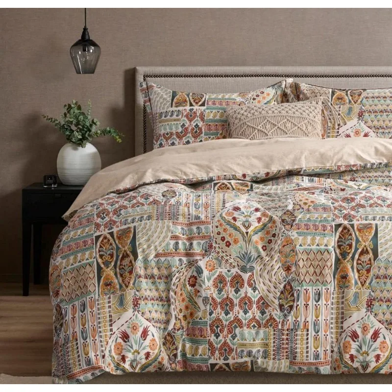 Duvet Cover, 600 Thread Count Cotton Navy & Grey Printed with Luxurious Comforter Cover Sets, Bedding Set 3Pcs