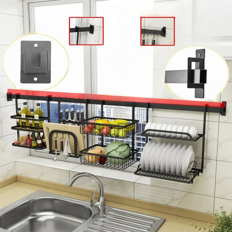 Stainless Steel Dish Rack Kitchen Window Sill Window Black Storage Rack Wall Hanging Punch-free Dish Storage Hanger Pendant