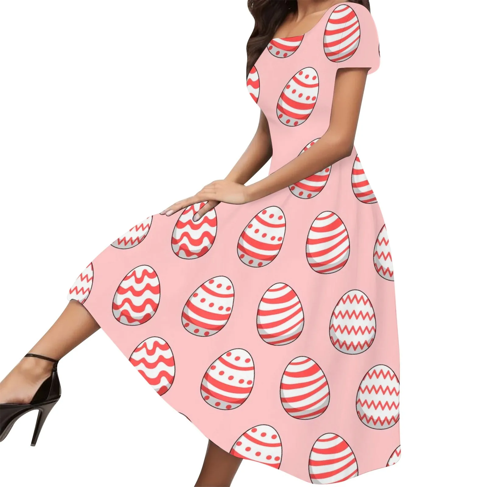 

Womens Sundress Maxi Women's Spring/Summer Fashion And Elegant Temperament Colorful Easter Egg Rabbit Dresses for Women Embroide