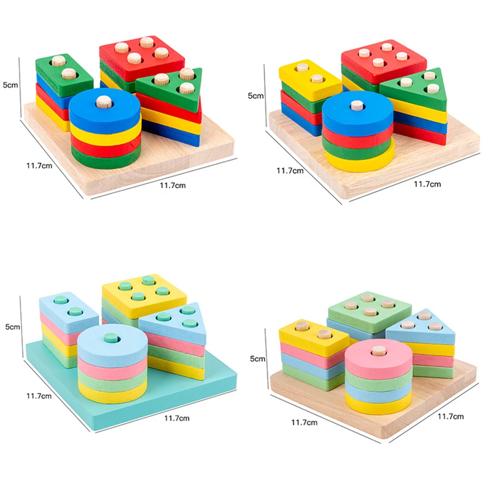 Baby Wooden Geometric Shapes Sorting Math Toys Set Montessori Toddler Kids Educational Stacked Puzzle Preschool Learning Game