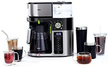 

Coffee Machine 7 Programmable Brew Sizes / 3 Strengths + Iced Coffee & Hot Water for Tea, Glass Carafe (10-Cup), Stainless/B Fal