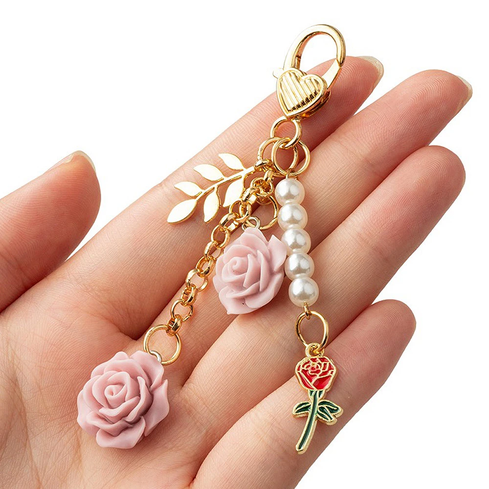 Personalized Pink Initial Keychain For Women & Girls - Four Leaf Clover & Heart Charm, 4.33" Long, Letter 'K'