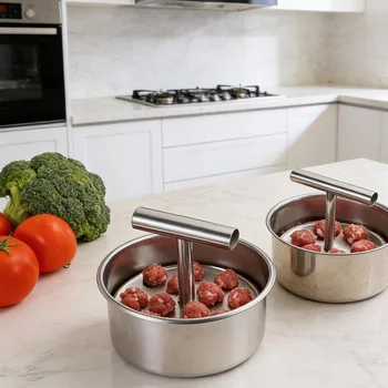 1-Piece 12-Hole Stainless Steel Meatball Press That Makes 12 Meatballs in One Second, Creative Kitchen Tool for Making Meatballs, Hand-Pressed Meatball Maker, Easy to Clean, Non-Stick Kitchen Gadget Suitable for Home and Restaurant Use