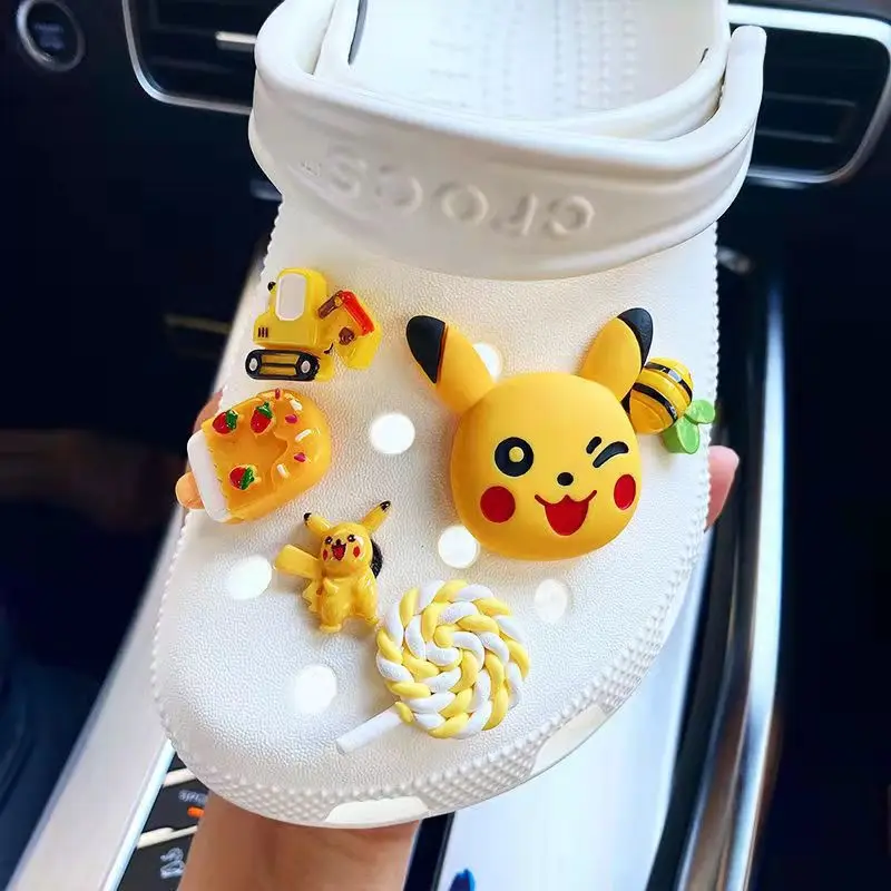 

6pcs/set Pokemon kawaii Pikachu summer slippers DIY decor shoe buckle anime figure crocs shoe buckle set kids toys birthday gift