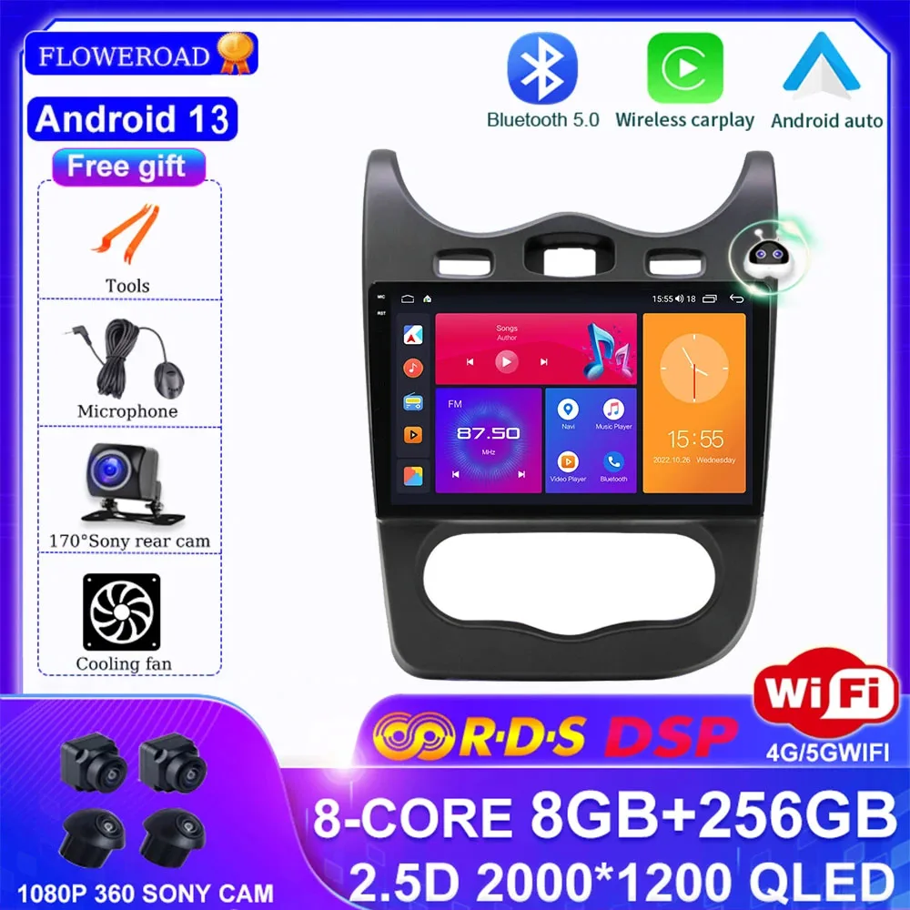 

Автомагнитола на Android 13 для Renault Sandero 2013-2014, мультимедийный видеоплеер с GPS-навигацией, DSP, BT, Carplay, автомагнитола 2 din, dvd