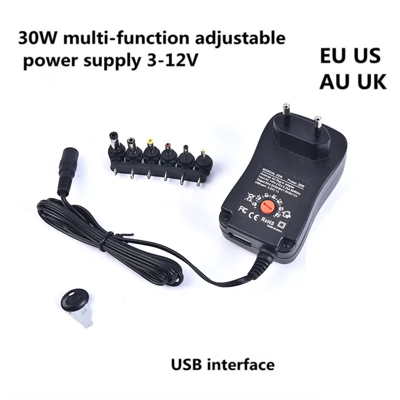 3V 4.5V 5V 6V 7.5V 9V 12V 2A/2.5A AC/DC Adapter US/EU/UK/AU Adjustable Power Adapters USB Universal Charger Switch Power Supply