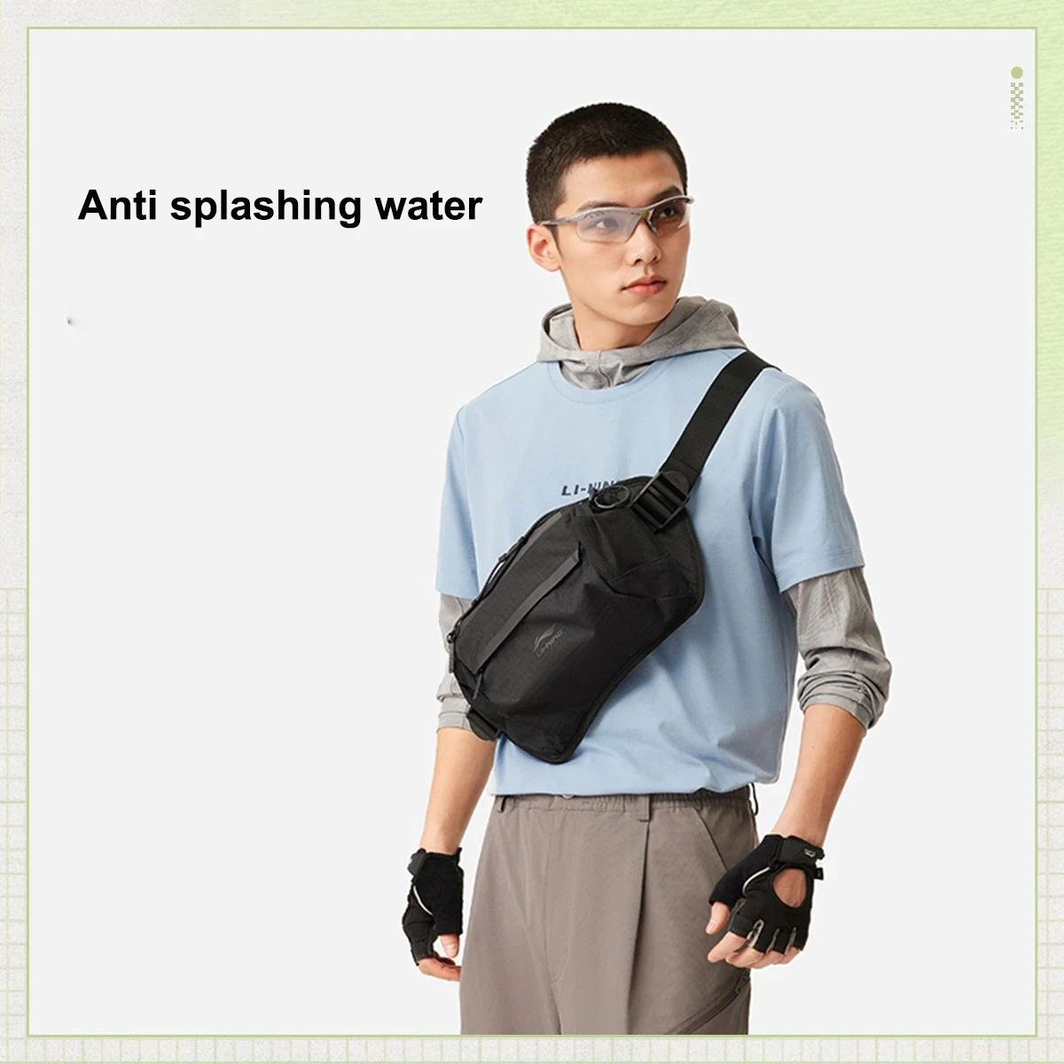 LI-NING CROSS Unisex Chest Bag Professional Sports Anti Splashing Water Sports Bag 68*18*8CM ABDV011