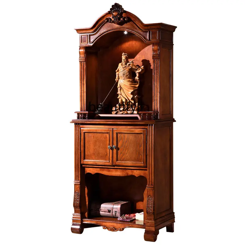 

Solid Wood Clothes Closet with Door Guanyin God of Wealth License Plate for Table Cabinet Buddhist Hall Altar Altar