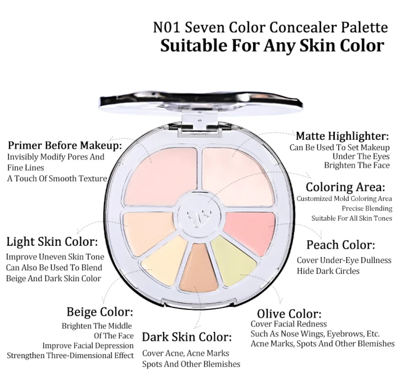 VEECCI Concealer Highlight Seven Colors Moisturizing Not Stuck Versatile Nature Natural Invisible Acne Moisturizer Makeup 2