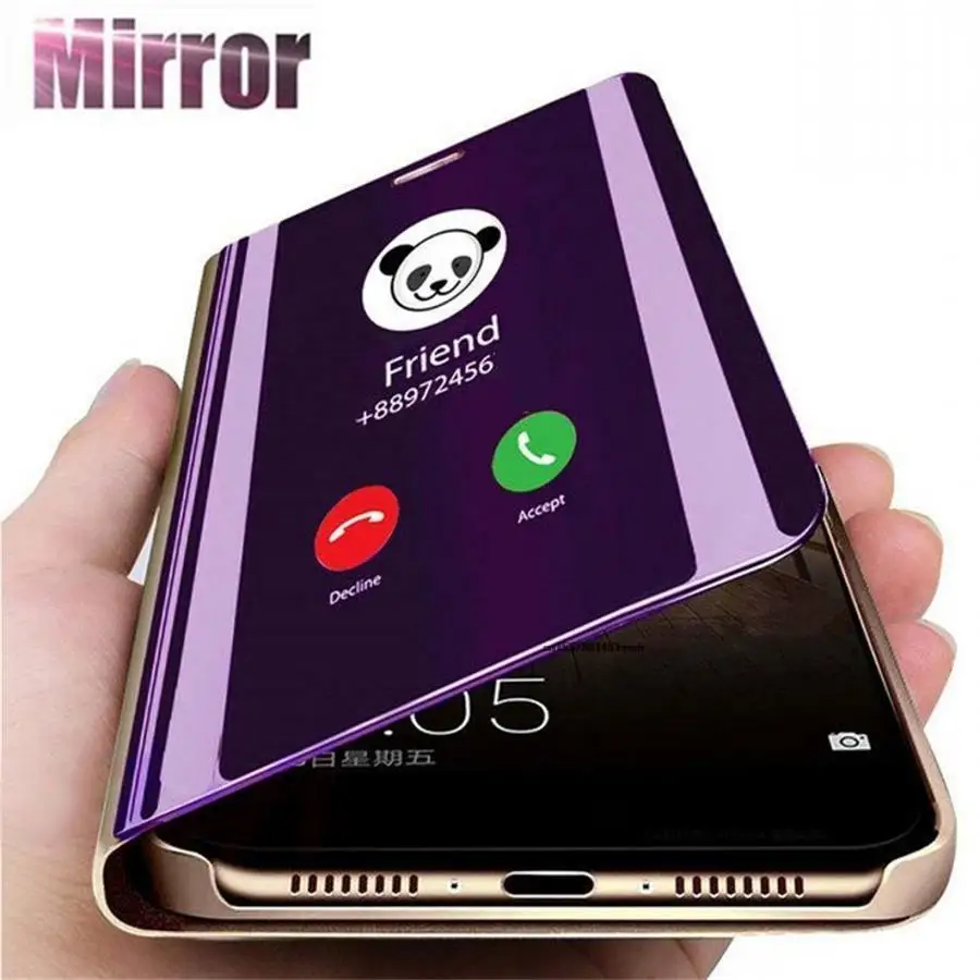 Leather Smart Mirror View Flip Phone Case - Elegant Protective Cover