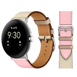 Premium Leather Smartwatch Strap and Bracelet Accessories for pixel watch band (Rose-craie)