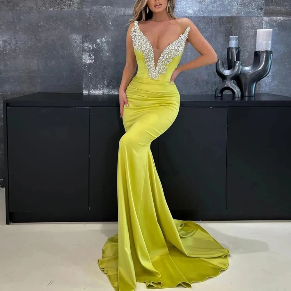 

Mermaid Dubai Evening Dresses 2023 Glitter Crystals Luxury Wedding Gowns Prom Party Gowns Robes De Soirée Vestidos Noche Abiye