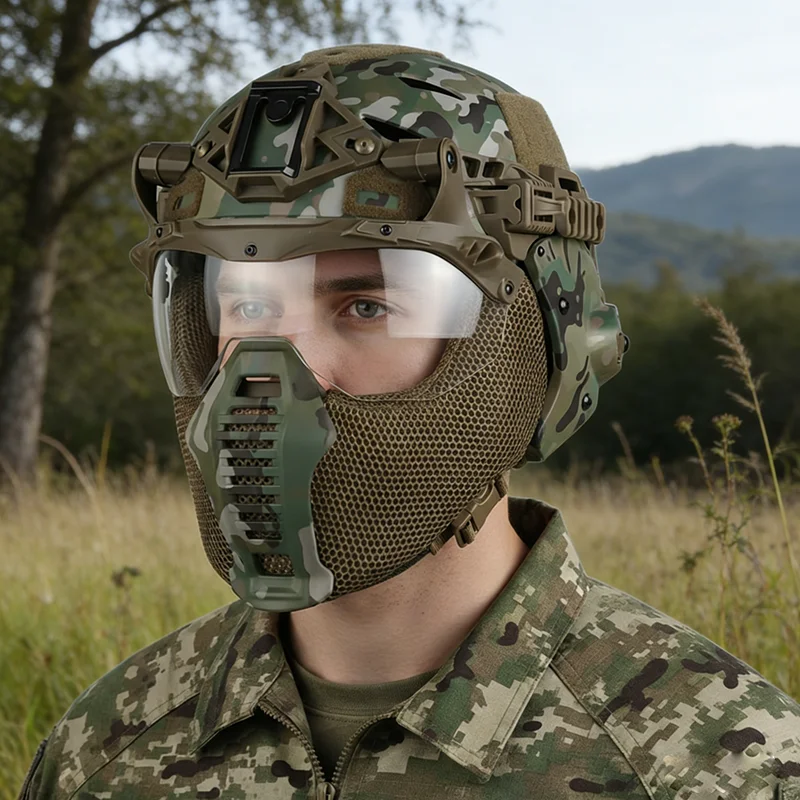 Airsoft Full Covered Helmets with Removable Mask Goggles Outdoor Hunting Tactical Wendy 3.0 Full Protection Helmet Training Gear - 2