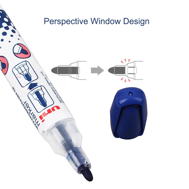 Uni 화이트 보드 펜 PWB-202 지울 수있는 마커 Pen1.8mm-2.2mm 라운드 팁 펜 팁 비 오염 대용량 훈련 사무 도구