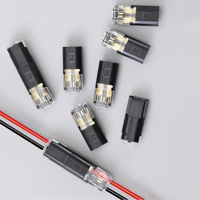 ขั้วต่อสายไฟแบบเสียบ 100/200 ชิ้น แบบสองสาย พร้อมตัวล็อค ขั้วต่อสายไฟ LED แบบเสียบได้ 2 ขา 2 ทาง ขั้วต่อสายไฟอเนกประสงค์ขนาดกะทัดรัด 1