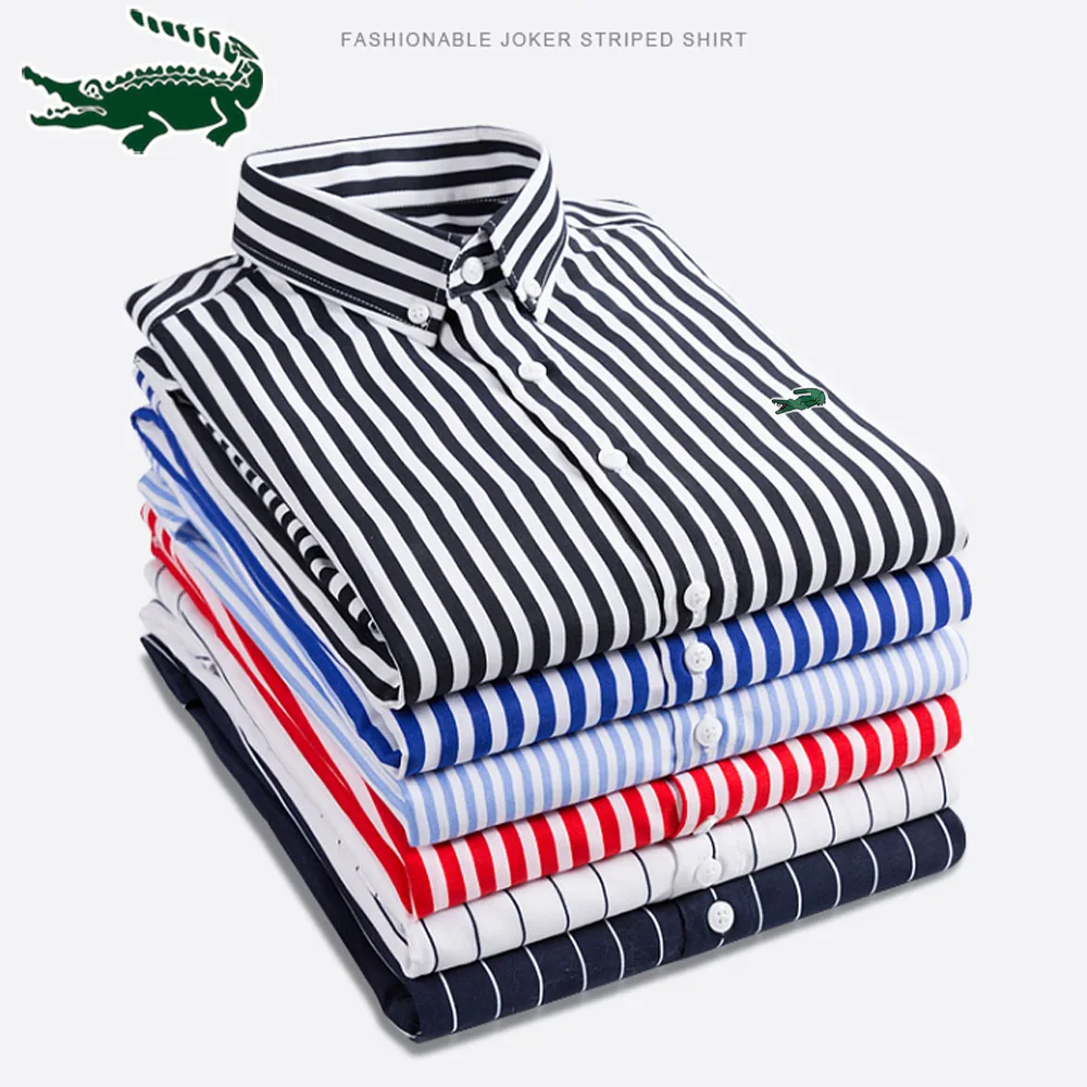 

Мужская рубашка в полоску, с длинным рукавом и воротником на пуговицах