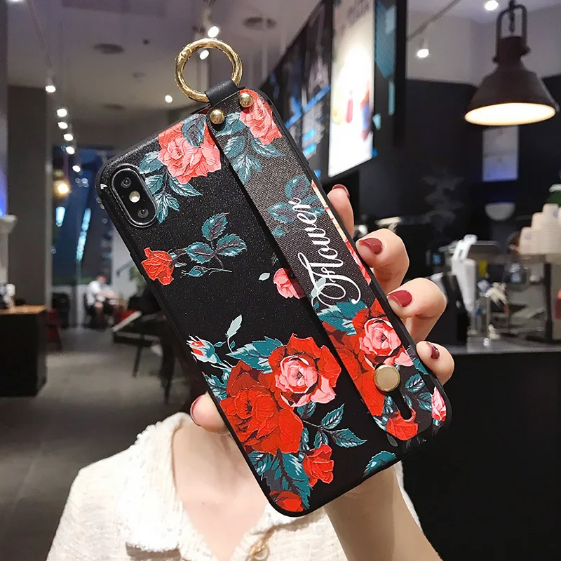 Floral Wrist Strap Phone Holder Stand Cover