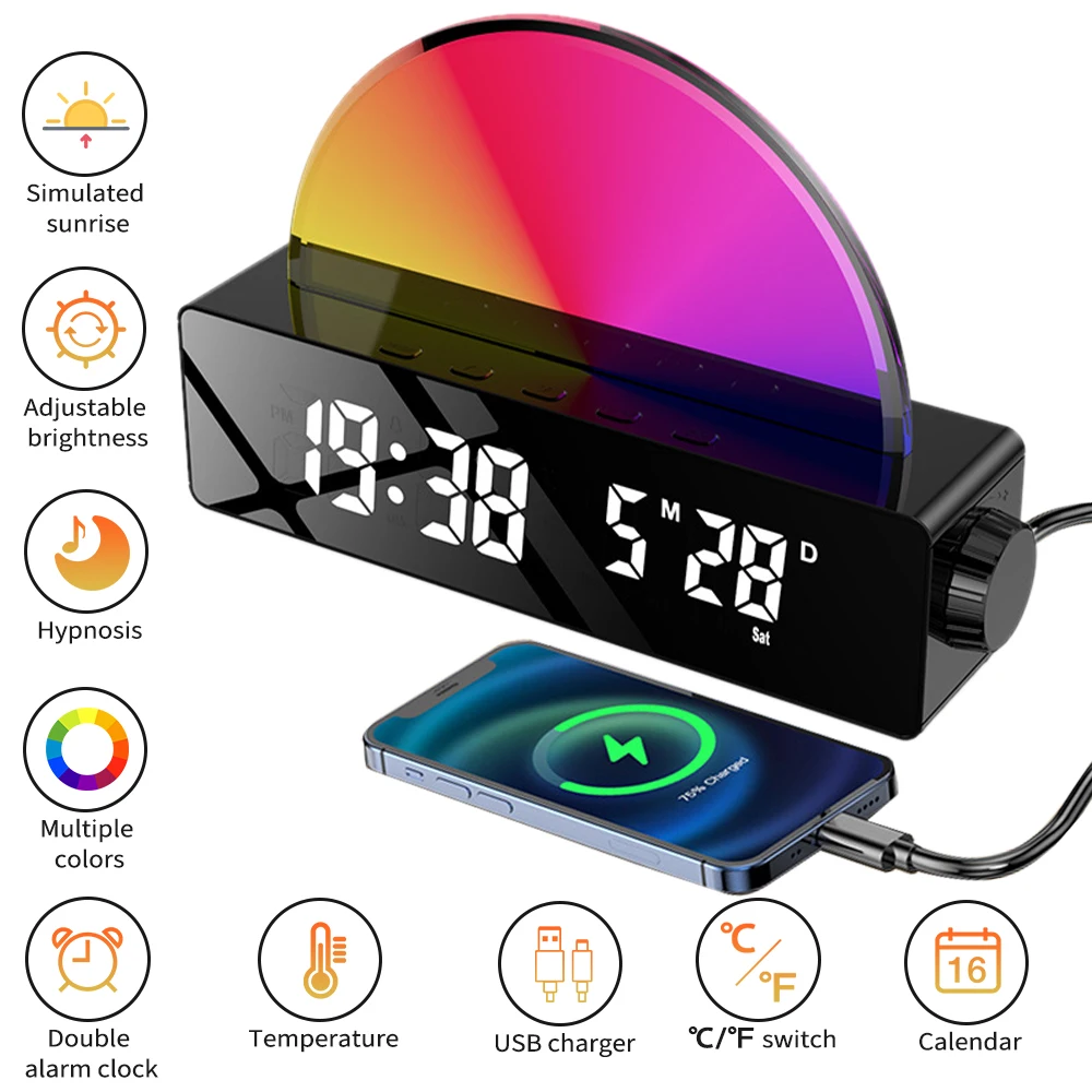 Sunrise Alarm Clock Wake Up Light With Sunrise Simulation Multicolor