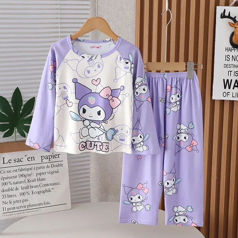 Anime Sanrio Pochacco Cinnamoroll Kuromi Children Loungewear My Melody Spring Autumn Long Sleeve Round Neck Girls Nightwear Set 6