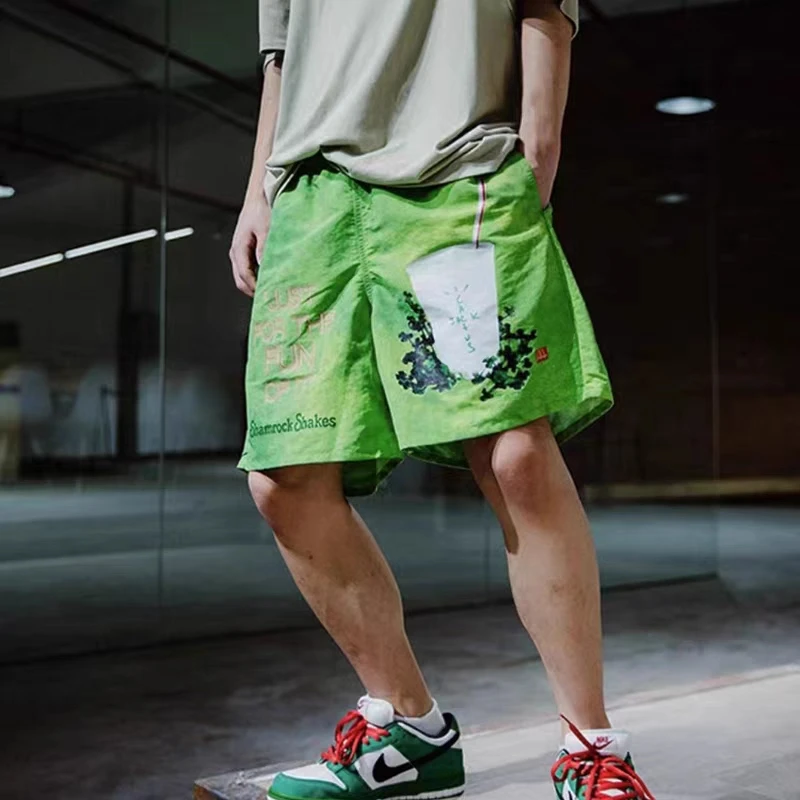 

Travis Cactus Jack Shorts tee Co branded Perimeter Quick Dry Embroidery 1:1 Men's and Women's Casual Shorts