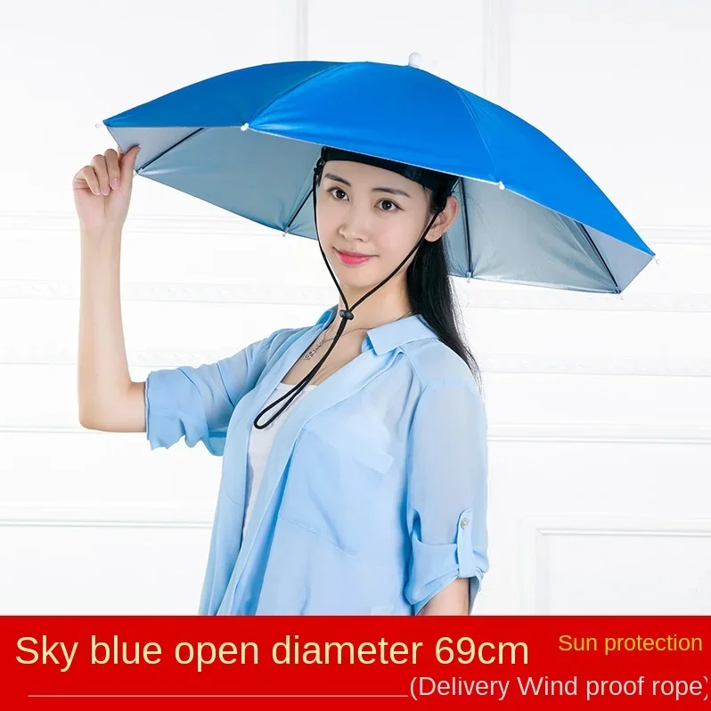 1PC Umbrella Hat Windproof Fishing Head Wearing Sunshade Rain Gear Outdoor Folding Portable Umbrella Camping Beach Head Hats