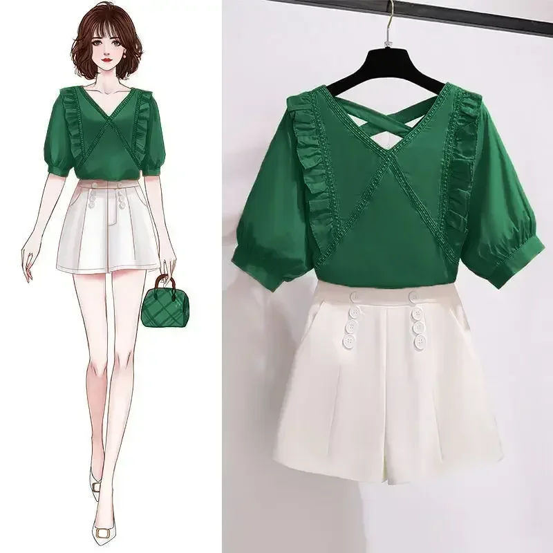 

Новинка лета 2023, корейская мода, элегантный женский костюм из двух предметов с шортами для отдыха и возраста