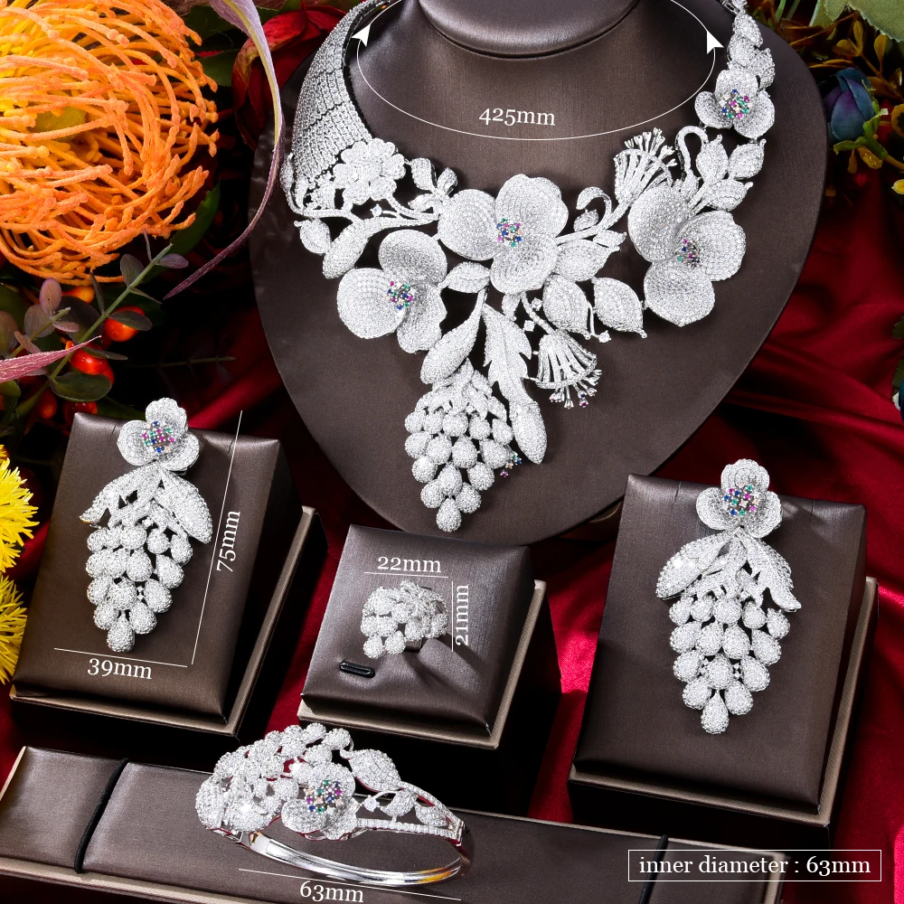 GODKI New Original Big Luxury Flower Boom Women Engagement Bridal Wedding Necklace Earring Dubai Jewelry Set Jewellery Addiction 6