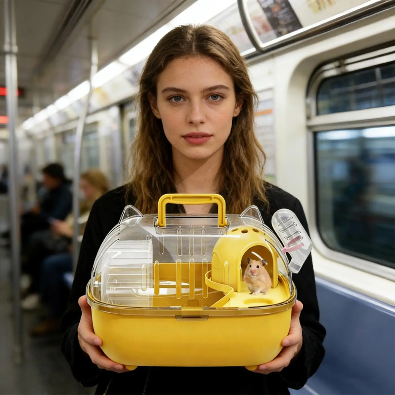 Borsa da trasporto per criceti a doppio strato con copertura trasparente, gabbia da viaggio per criceti, conigli, roditori, lucertole, per trasporto a breve distanza - immagine 3