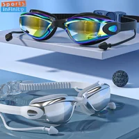 High Definition Swimming Goggles Waterproof and Anti Fog Electroplated Swim Goggles Swim Eyewear with Integrated Earplugs Box 1