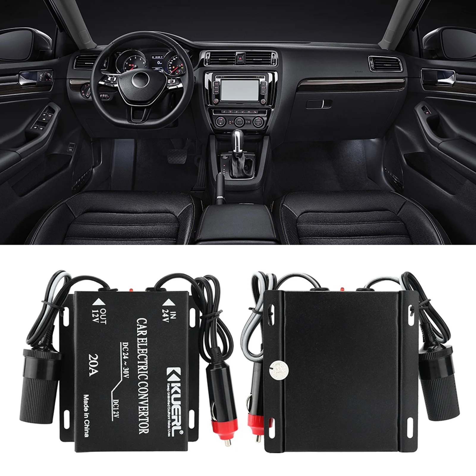 20A Car Power Supply Converter Step Down Transformer 24V To 12V Cigarette Lighter Type